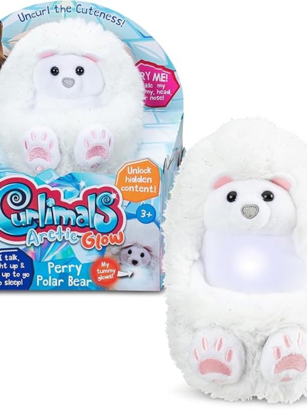 Curlimals Arctic Glow Perry Polar Bear Interactive Plush - Talks & Lights Up-New